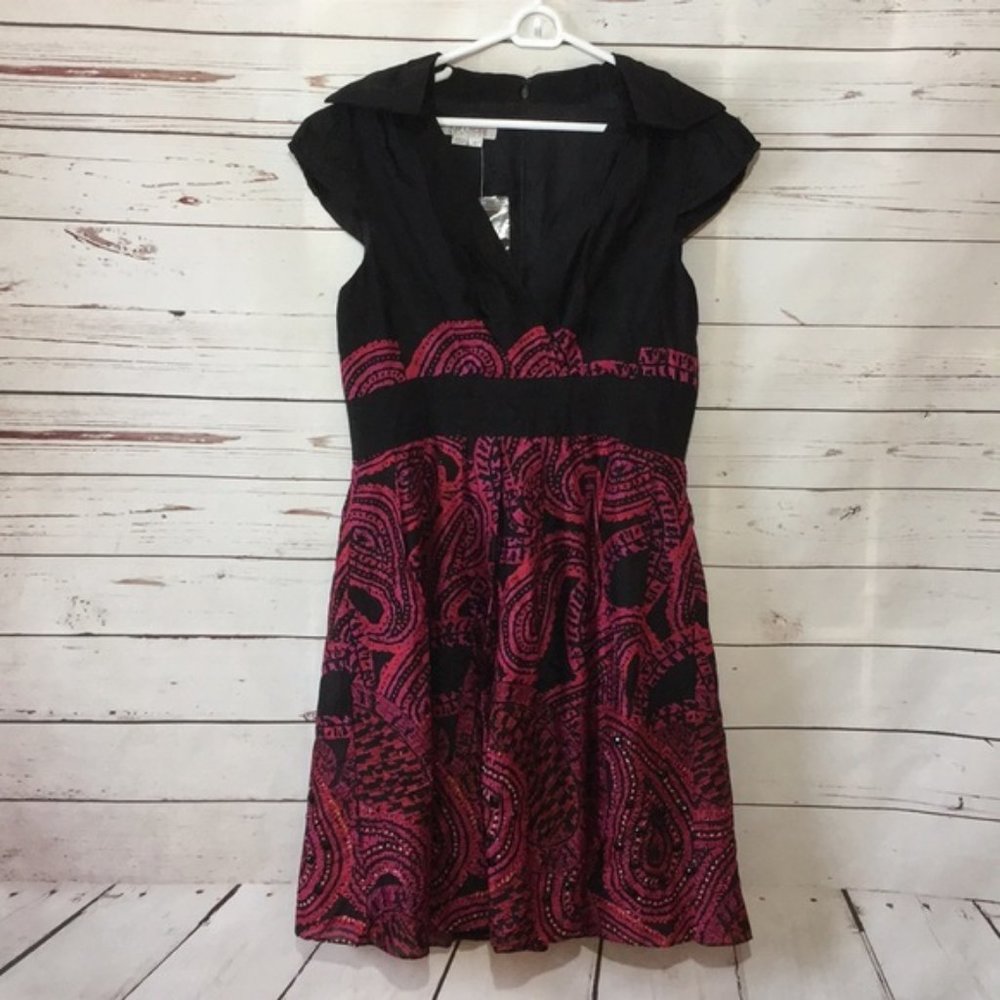 NWT Kay Unger New York Silk Embellished Dress Black Pink Red Size 12 #328